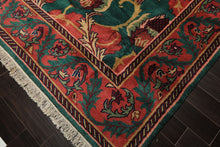 8x10 Teal-Green, Raspberry-Rose, Gold Color Hand Knotted Arts & Crafts Wool Eclectic Oriental Rug