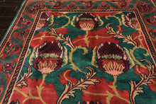 8x10 Teal-Green, Raspberry-Rose, Gold Color Hand Knotted Arts & Crafts Wool Eclectic Oriental Rug