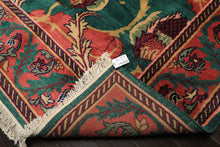 8x10 Teal-Green, Raspberry-Rose, Gold Color Hand Knotted Arts & Crafts Wool Eclectic Oriental Rug