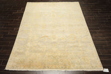 8x10 Gray, Blue, Gold Color Hand Knotted Oushak New Zealand Wool Transitional Oriental Rug