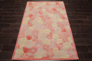 LoomBloom 4'x6' Beige Hand Tufted Contemporary Floral Wool Oriental Area Rug