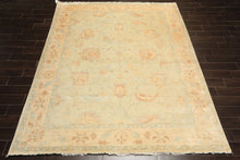 8x10 Beige, Gray, Blue Color Hand Knotted Oushak New Zealand Wool Transitional Oriental Rug