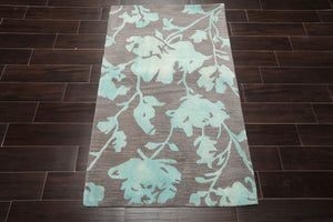 LoomBloom 3'x5' Taupe Hand Tufted Contemporary Floral Wool Oriental Area Rug