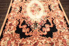 6x9 Ivory, Black, Brown Color Hand Knotted French Aubusson Savonnerie Wool Traditional Oriental Rug
