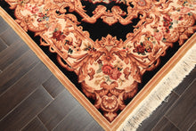 6x9 Ivory, Black, Brown Color Hand Knotted French Aubusson Savonnerie Wool Traditional Oriental Rug