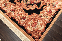 6x9 Ivory, Black, Brown Color Hand Knotted French Aubusson Savonnerie Wool Traditional Oriental Rug