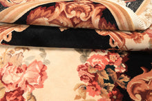 6x9 Ivory, Black, Brown Color Hand Knotted French Aubusson Savonnerie Wool Traditional Oriental Rug