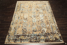 8x10 Beige, Moss, Chocolate Color Hand Knotted Oushak Wool & Bamboo Silk Transitional Oriental Rug