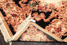 6x9 Ivory, Black, Brown Color Hand Knotted French Aubusson Savonnerie Wool Traditional Oriental Rug