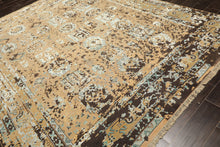 8x10 Beige, Moss, Chocolate Color Hand Knotted Oushak Wool & Bamboo Silk Transitional Oriental Rug
