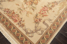 6x9 Ivory, Brown, Taupe Color Hand Knotted French Aubusson Savonnerie Wool & Silk Traditional Oriental Rug