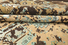 8x10 Beige, Moss, Chocolate Color Hand Knotted Oushak Wool & Bamboo Silk Transitional Oriental Rug