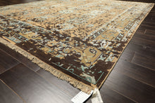 8x10 Beige, Moss, Chocolate Color Hand Knotted Oushak Wool & Bamboo Silk Transitional Oriental Rug