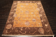 8x10 Gold, Brown, Mint Color Hand Knotted Agra Wool & Silk Transitional Oriental Rug