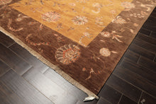 8x10 Gold, Brown, Mint Color Hand Knotted Agra Wool & Silk Transitional Oriental Rug