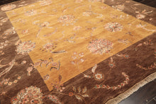 8x10 Gold, Brown, Mint Color Hand Knotted Agra Wool & Silk Transitional Oriental Rug