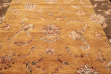 8x10 Gold, Brown, Mint Color Hand Knotted Agra Wool & Silk Transitional Oriental Rug