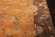 8x10 Gold, Brown, Mint Color Hand Knotted Agra Wool & Silk Transitional Oriental Rug