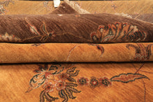 8x10 Gold, Brown, Mint Color Hand Knotted Agra Wool & Silk Transitional Oriental Rug