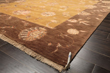 8x10 Gold, Brown, Mint Color Hand Knotted Agra Wool & Silk Transitional Oriental Rug