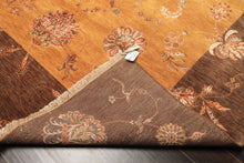 8x10 Gold, Brown, Mint Color Hand Knotted Agra Wool & Silk Transitional Oriental Rug