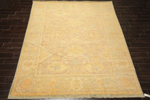 8x10 Taupe, Aqua, Gold Color Hand Knotted Oushak New Zealand Wool Transitional Oriental Rug