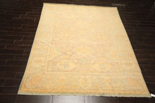 8x10 Taupe, Aqua, Gold Color Hand Knotted Oushak New Zealand Wool Transitional Oriental Rug