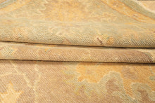 8x10 Taupe, Aqua, Gold Color Hand Knotted Oushak New Zealand Wool Transitional Oriental Rug