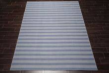 LoomBloom Multi Size Tone on Tone Blue Hand Woven Striped Modern Herringbone  New Zealand Wool Oriental Area Rug