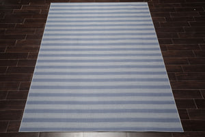 LoomBloom Multi Size Tone on Tone Blue Hand Woven Striped Modern Herringbone  New Zealand Wool Oriental Area Rug