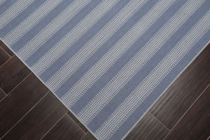 LoomBloom Multi Size Tone on Tone Blue Hand Woven Striped Modern Herringbone  New Zealand Wool Oriental Area Rug