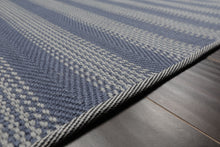 LoomBloom Multi Size Tone on Tone Blue Hand Woven Striped Modern Herringbone  New Zealand Wool Oriental Area Rug