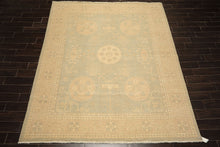 8x10 Mint, Tan, Beige Color Hand Knotted Khotan Wool Transitional Oriental Rug