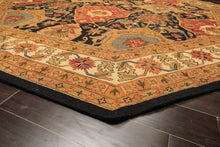 Octagon Black, Ivory, Gold Color Hand Knotted Soumak Wool Traditional Oriental Rug