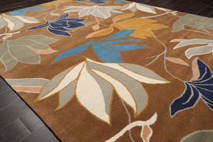 LoomBloom Multi Size Brown Hand Tufted Contemporary Floral Wool Oriental Area Rug