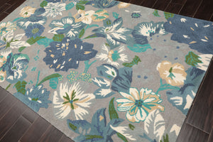 LoomBloom Multi Size Gray Hand Tufted Contemporary Floral Wool Oriental Area Rug