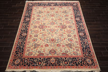 7'10''x10' Ivory Hand Knotted Floral Traditional Kashan Persian Wool Oriental Area Rug