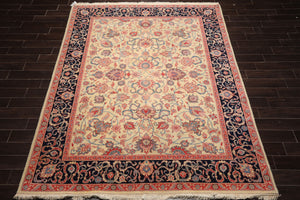 7'10''x10' Ivory Hand Knotted Floral Traditional Kashan Persian Wool Oriental Area Rug