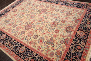 7'10''x10' Ivory Hand Knotted Floral Traditional Kashan Persian Wool Oriental Area Rug