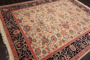 7'10''x10' Ivory Hand Knotted Floral Traditional Kashan Persian Wool Oriental Area Rug