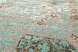 2'x3' Turquoise Hand Knotted Tibetan Modern Abstract  Wool and Bamboo Silk Oriental Area Rug