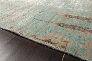 2'x3' Turquoise Hand Knotted Tibetan Modern Abstract  Wool and Bamboo Silk Oriental Area Rug