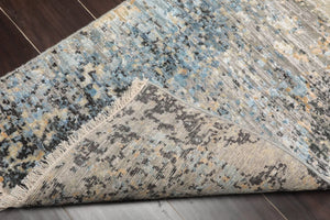 2'x3' Gray Hand Knotted Tibetan Modern Abstract Wool and Bamboo Silk Oriental Area Rug