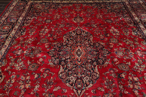 9x12 Red Hand Knotted Traditional Sarouk Wool Oriental Area Rug