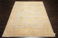 8x10 Blue, Slate, Taupe Color Hand Knotted Oushak Wool Transitional Oriental Rug
