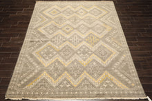 8x10 Mossy Gray, Gold, Muted earth tones Color Hand Knotted Oushak Wool Transitional Oriental Rug