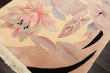 4x6 Ivory, Taupe, Lavender Color Hand Knotted Chinese Art Deco Wool Transitional Oriental Rug