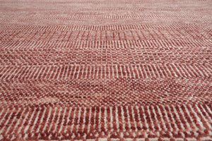 LoomBloom Multi Sizes Raspberry Hand Knotted Contemporary  Tibetan Geometric Wool & Bamboo Silk  Oriental Area Rug