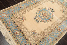 4x6 Ivory, Aqua, Tan Color Hand Knotted Indo Kerman Wool Traditional Oriental Rug
