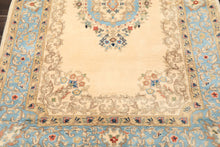 4x6 Ivory, Aqua, Tan Color Hand Knotted Indo Kerman Wool Traditional Oriental Rug